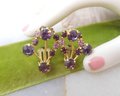 Vintage AUSTRIA Earrings Clip On Amethyst Purple Pink Crystal Rhinestone Flower Jewelry Gift Mid Century, VivianJoel.com