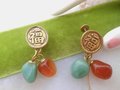 Vintage ACCESSOCRAFT NYC Jade Earrings Dangle Drop Carnelian Jade Stone Designer Jewelry Mid Century, VivianJoel.com