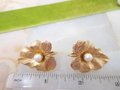 Vintage SARAH COVENTRY Earrings Clip On Pearl Leaf Chit Chat Designer Jewelry Gift Mid Century, VivianJoel.com