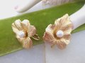 Vintage SARAH COVENTRY Earrings Clip On Pearl Leaf Chit Chat Designer Jewelry Gift Mid Century, VivianJoel.com
