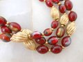 Vintage Art Bead Necklace Russet Red Bib 3 Multi Strand Lucite Plastic Mid Century Fall Autumn Colors Jewelry Gift, VivianJoel.com