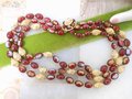Vintage Art Bead Necklace Russet Red Bib 3 Multi Strand Lucite Plastic Mid Century Fall Autumn Colors Jewelry Gift, VivianJoel.com