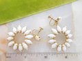Vintage White Milk Glass Flower Earrings Dangle Drop Screw Back Mod Wedding Jewelry Gift Mid Century, VivianJoel.com