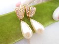 Vintage ROMAN Rhinestone Earrings Faux Pearl Dangle Drop Pierced Post Designer Wedding Jewelry Mid Century Gift, VivianJoel.com