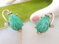 Vintage KRAMER Earrings Clip On Green Lucite Rhinestone Designer Jewelry Gift Mid Century, VivianJoel.com