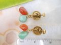 Vintage ACCESSOCRAFT NYC Jade Earrings Dangle Drop Carnelian Jade Stone Designer Jewelry Mid Century, VivianJoel.com