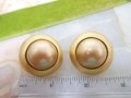 Vintage CAROLEE Earrings Chunky Golden Pearl Matte Gold Tone Plate Clip On Designer Runway Jewelry Gift, VivianJoel.com