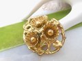 Vintage Flower Cluster Brooch Pin Stamped Brass Gold Tone Victorian Revival Mid Century Jewelry Gift, VivianJoel.com