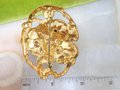 Vintage Flower Cluster Brooch Pin Stamped Brass Gold Tone Victorian Revival Mid Century Jewelry Gift, VivianJoel.com