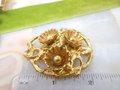 Vintage Flower Cluster Brooch Pin Stamped Brass Gold Tone Victorian Revival Mid Century Jewelry Gift, VivianJoel.com