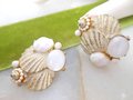 Vintage CAPRI Beach Earrings Seashell Cluster Clip On White Glass Enamel Wedding Mermaid Designer Jewelry Mid Century, VivianJoel.com