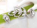 Vintage Ice Rhinestone Brooch Set Clear Crystal Leaf Pin Earrings Large Flower Jewelry Gift Mid Century, VivianJoel.com