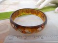 Vintage Flower Painted Celluloid Bangle Bracelet Art Deco Plastic Mid Century Jewelry Gift, VivianJoel.com