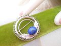 Vintage Star Sapphire Art Glass Pin Brooch Filigree Wreath Circle Ornate Jewelry Gift Mid Century, VivianJoel.com