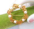 Vintage LISNER Designer Pearl Flower Wreath Pin Brooch Infinity Rose Circle Jewelry Gift Mid Century, VivianJoel.com