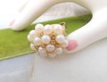 Vintage Chunky Ring Pearl Rhinestone Cocktail Size 8.5 Adjustable Victorian Revival Jewelry Mid Century, VivianJoel.com