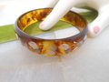 Vintage Flower Painted Celluloid Bangle Bracelet Art Deco Plastic Mid Century Jewelry Gift, VivianJoel.com