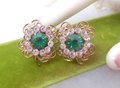 Vintage Emerald Earrings Green Rhinestone Flower Clover Screw Back Victorian Revival Mid Century Jewelry Gift, VivianJoel.com