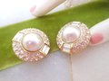 Vintage Pearl Rhinestone Earrings Chunky Clip On Gold Plate Mogul Glam Runway Statement Jewelry Gift, VivianJoel.com