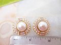 Vintage Pearl Rhinestone Earrings Chunky Clip On Gold Plate Mogul Glam Runway Statement Jewelry Gift, VivianJoel.com
