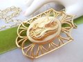 Vintage Chunky Huge Cameo Pendant Necklace Goddess Profile Victorian Revival Silhouette Mid Century Jewelry Gift, VivianJoel.com