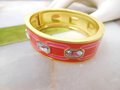 Vintage ANNE KLEIN Bangle Bracelet Designer Bracelet Cuff Pink Red Enamel Rhinestone Jewelry Gift, VivianJoel.com