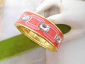 Vintage ANNE KLEIN Bangle Bracelet Designer Bracelet Cuff Pink Red Enamel Rhinestone Jewelry Gift, VivianJoel.com