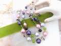 Vintage Pink Purple Art Glass Crystal Necklace Bead Multi Two Strand Choker Bib Chunky Pearl Jewelry Gift Mid Century, VivianJoel.com