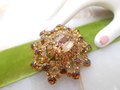 Vintage AUSTRIA Domed Brooch Flower Pin Topaz Crystal Rhinestone Starburst Mid Century Jewelry Gift, VivianJoel.com