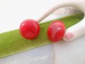 Vintage BAKELITE Cherry Red Button Earrings Screw Back Art Deco Old Plastic Jewelry Gift Mid Century, VivianJoel.com