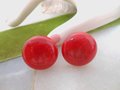 Vintage BAKELITE Cherry Red Button Earrings Screw Back Art Deco Old Plastic Jewelry Gift Mid Century, VivianJoel.com
