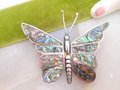 Vintage MEXICO STERLING SILVER Butterfly Insect Pin Brooch Mosaic Abalone Inlay Bug Figural Silver Mid Century Jewelry Gift, VivianJoel.com