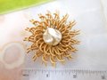 Vintage Baroque Pearl Brooch Pin Pinwheel Flower Glass Bead Chunky Gold Plate Mid Century Jewelry, VivianJoel.com