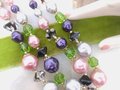 Vintage Pink Purple Art Glass Crystal Necklace Bead Multi Two Strand Choker Bib Chunky Pearl Jewelry Gift Mid Century, VivianJoel.com