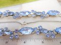 Vintage Blue Rhinestone Necklace Bracelet Earrings Set Crystal Pin Up Retro Glam Mid Century Jewelry Gift, VivianJoel.com