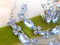 Vintage Blue Rhinestone Necklace Bracelet Earrings Set Crystal Pin Up Retro Glam Mid Century Jewelry Gift, VivianJoel.com