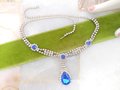 Vintage Blue Teardrop Pendant Necklace Rhinestone Crystal Glamour Victorian Revival Mid Century Jewelry Gift, VivianJoel.com