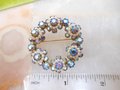 Vintage Blue Rhinestone Brooch Flower Wreath Pin Aurora Borealis Circle Ornate Mid Century Jewelry Gift, VivianJoel.com