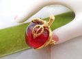 Vintage ANNE KLEIN Apple Brooch Fruit Red Jelly Belly Pin Gold Plate Designer Rockabilly Mid Century Jewelry Gift, VivianJoel.com