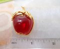 Vintage ANNE KLEIN Apple Brooch Fruit Red Jelly Belly Pin Gold Plate Designer Rockabilly Mid Century Jewelry Gift, VivianJoel.com