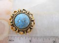 Vintage Peking Art Glass Brooch Blue Flower Pin Ornate Victorian Regency Revival Mid Century Jewelry Gift, VivianJoel.com