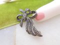 Vintage STERLING SILVER Marcasite Brooch Bow Ribbon Pin Petite 925 Modernist Figural Jewelry Gift Mid Century, VivianJoel.com