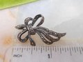 Vintage STERLING SILVER Marcasite Brooch Bow Ribbon Pin Petite 925 Modernist Figural Jewelry Gift Mid Century, VivianJoel.com