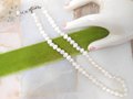 Vintage Natural Pearl Necklace Bead Sterling Silver 925 Clasp 17" White Winter Wedding Jewelry Gift, VivianJoel.com