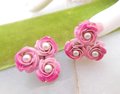 Vintage CORO Pink Flower Cluster Earrings Pearl Enamel Clip On Designer Mid Century Jewelry Gift, VivianJoel.com