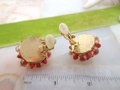 Vintage Red Earrings Art Glass Ornate Clip On Chunky Bead Cluster Jewelry Gift Mid Century, VivianJoel.com