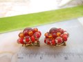 Vintage Red Earrings Art Glass Ornate Clip On Chunky Bead Cluster Jewelry Gift Mid Century, VivianJoel.com