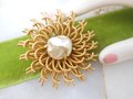 Vintage Baroque Pearl Brooch Pin Pinwheel Flower Glass Bead Chunky Gold Plate Mid Century Jewelry, VivianJoel.com