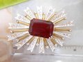 Vintage KJL KENNETH Jay LANE Brooch Starburst Pin Red Glass Pave Crystal Chunky Statement Runway Iconic IoB Jewelry Designer, VivianJoel.com