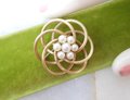 Vintage A & Z Pearl Brooch Love Knot Gold Fill Pin 12K Designer Atomic Flower Infinity Spiral GF Mid Century Jewelry Gift, VivianJoel.com